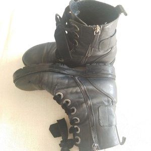 Ateliers Black Leather Velvet Lace Boots
